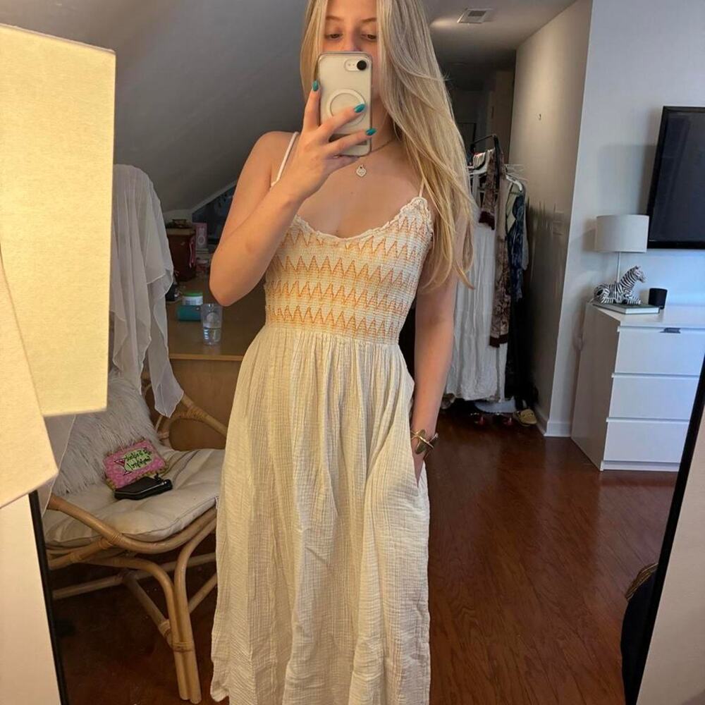 Free people orange and cream dress